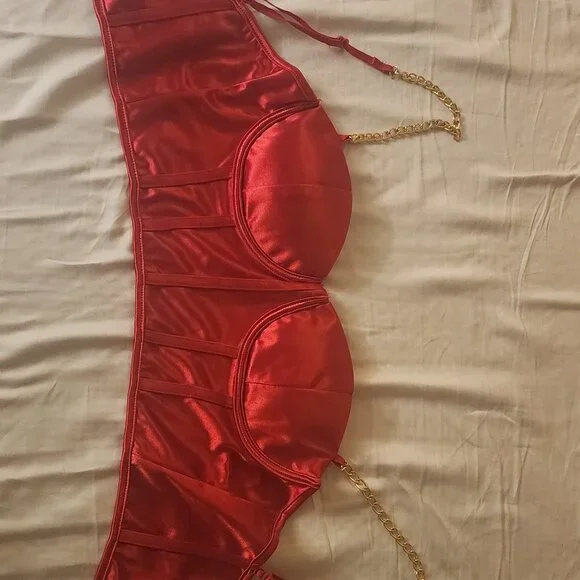 Silky red corset top - Picture 2 of 6